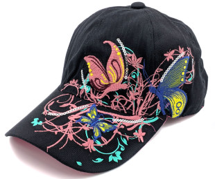 Бейсболка Flowers & Butterfly чорна жіноча